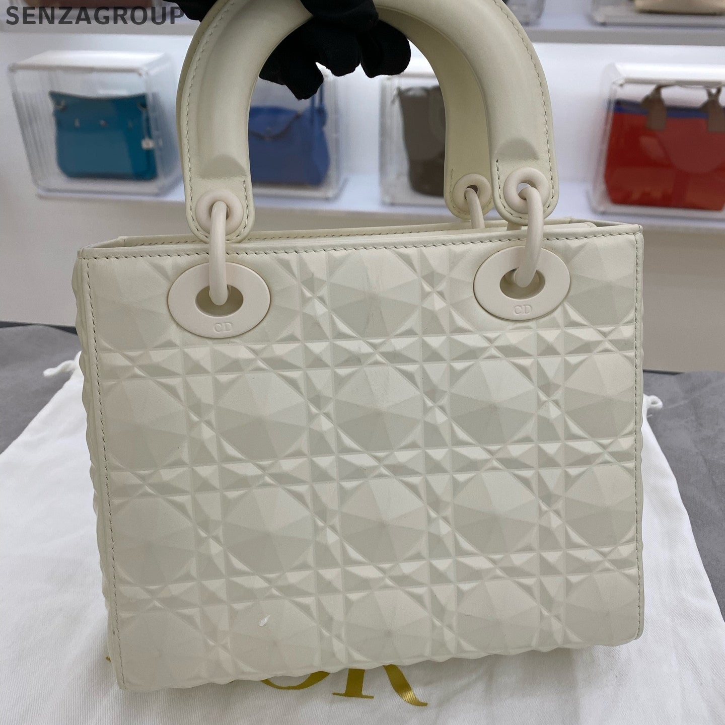 Dior Lady Dior Cannage Handbag Shoulder Bag White Classic Women