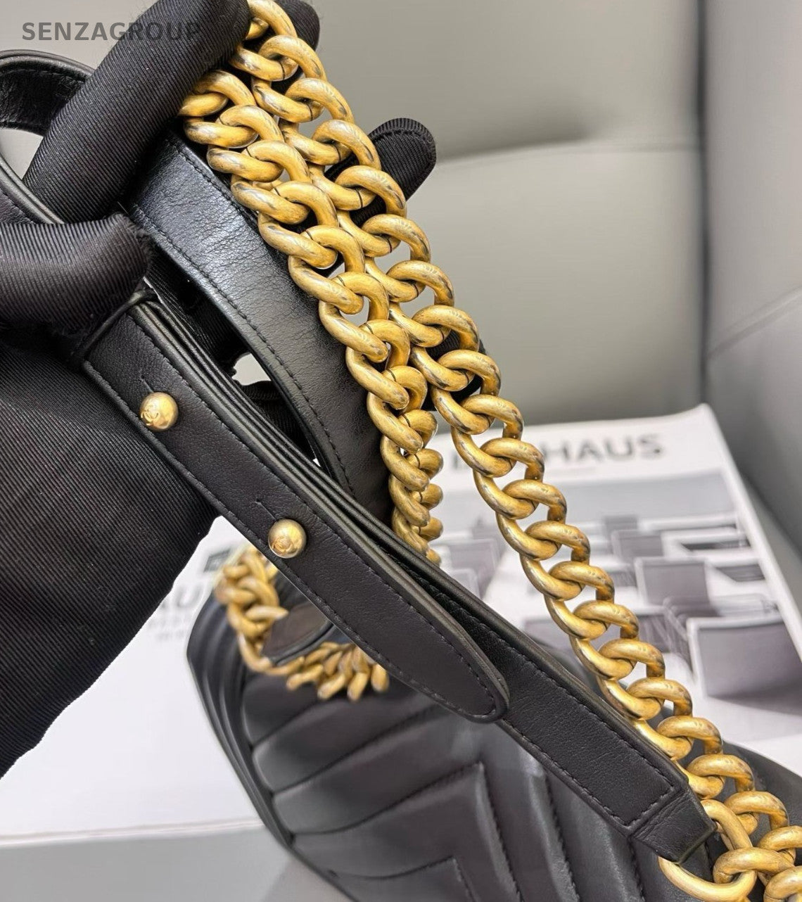 Chanel Leboy MM Calfskin Chain Shoulder Bag Crossbody Gold Black Women Classic