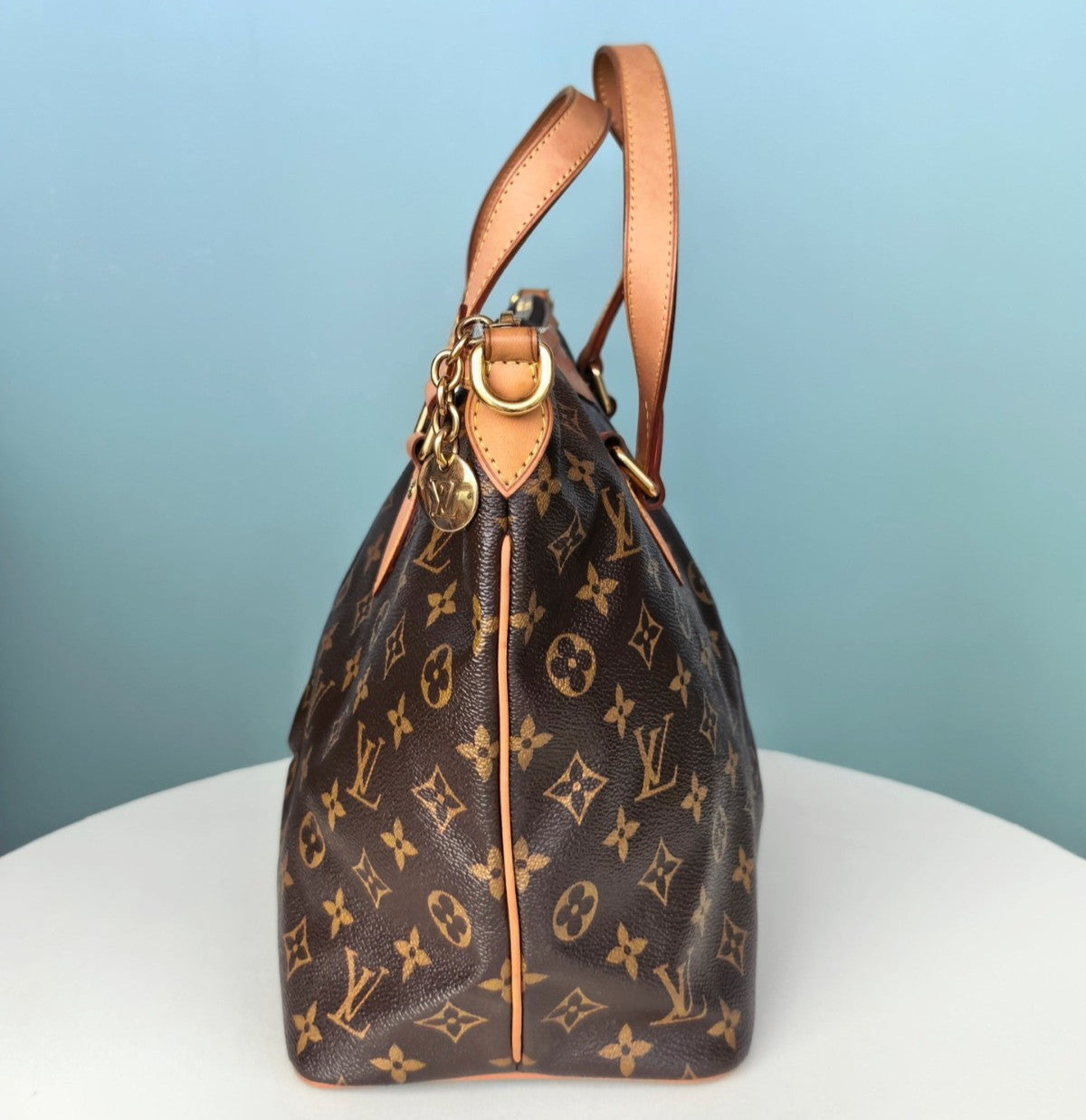Louis Vuitton Palermo PM Monogram Top Handle Crossbody Brown Gold Women Classic