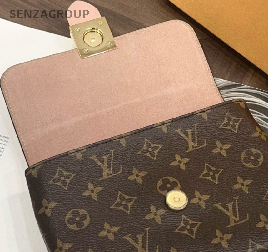 Louis Vuitton Monogram Locky BB Top Handle Bag Crossbody Brown Pink Gold Women