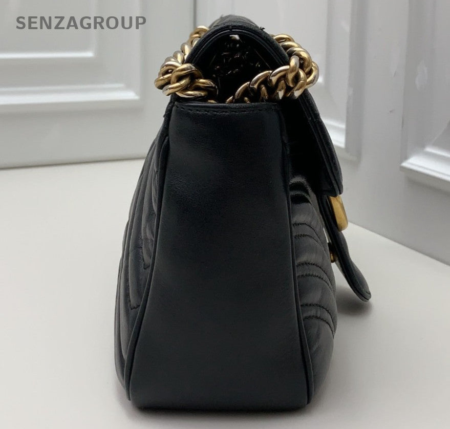 Gucci Marmont Chain Crossbody Shoulder Bag Black Gold Women Classic