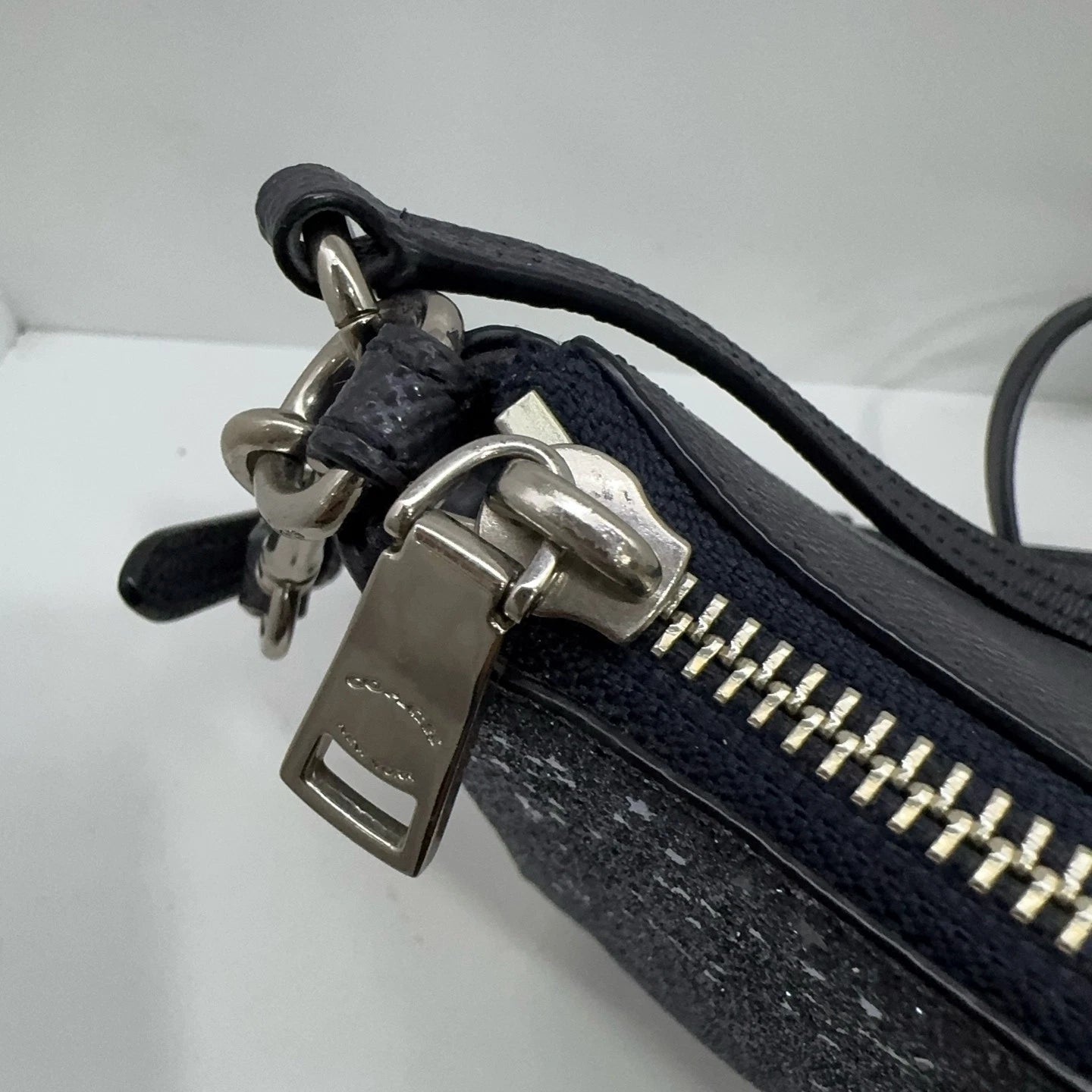 Coach Blue Glitter Leather Top Handle Crossbody Shoulder Handbag For Women