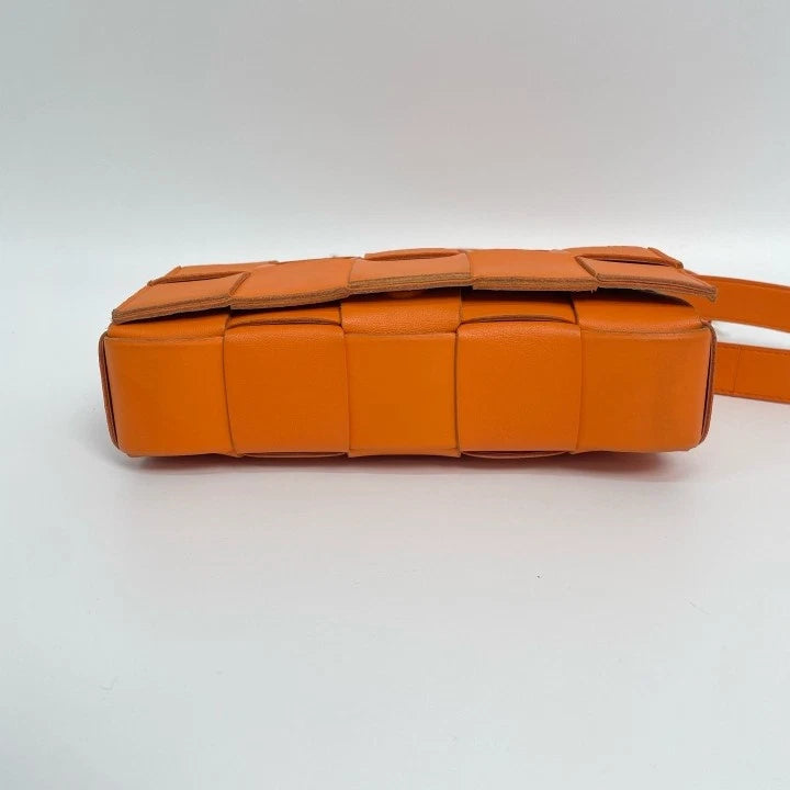 Bottega Veneta Cassette Orange Lambskin Woven Crossbody Bag Women