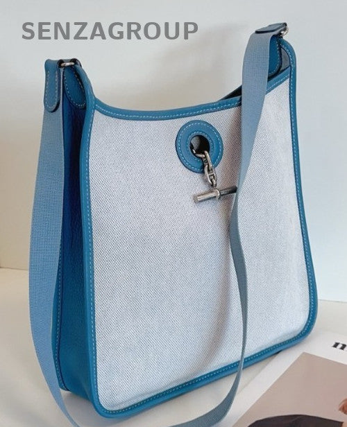 Hermes Vespa 2Way Crossbody Shoulder Bag Blue Gray Silver Women Classic