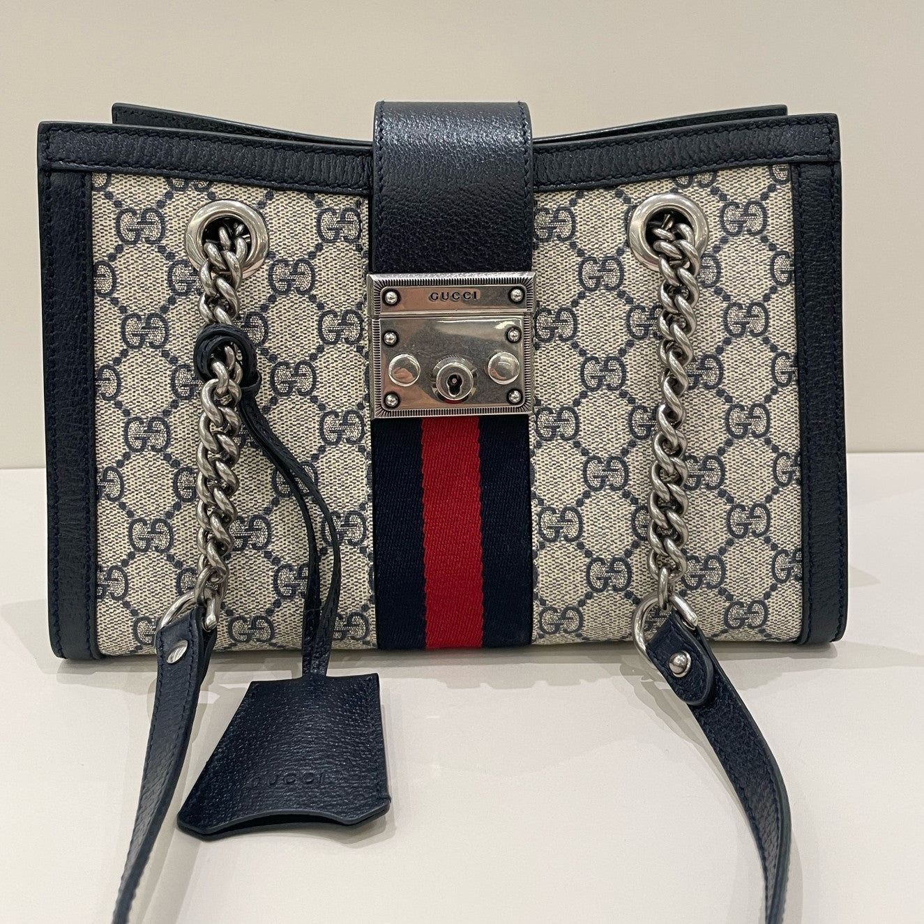 Gucci GG Marmont Padlock Shoulder Bag Brown Silver Hardware