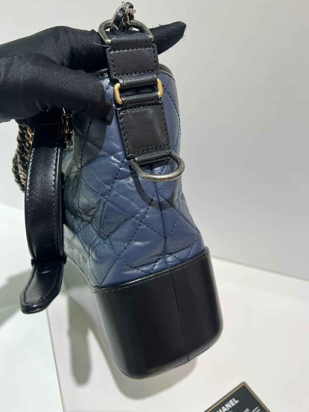 CHANEL Blue Black Medium Shoulder Bag For Women