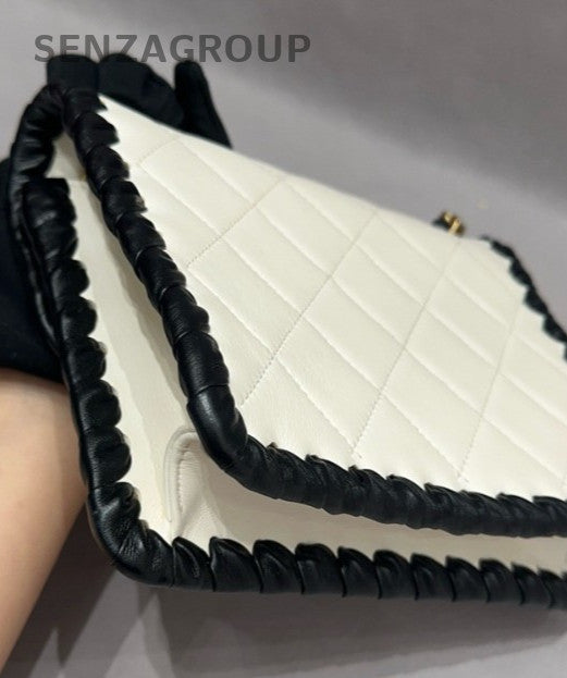 Chanel Chain 2Way Shoulder Bag Crossbody Black White Gold Women Classic Vintage
