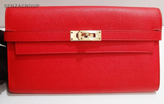 Hermes Kelly Long Wallet Clutch Gold Hardware Red Used Women Classic Designer