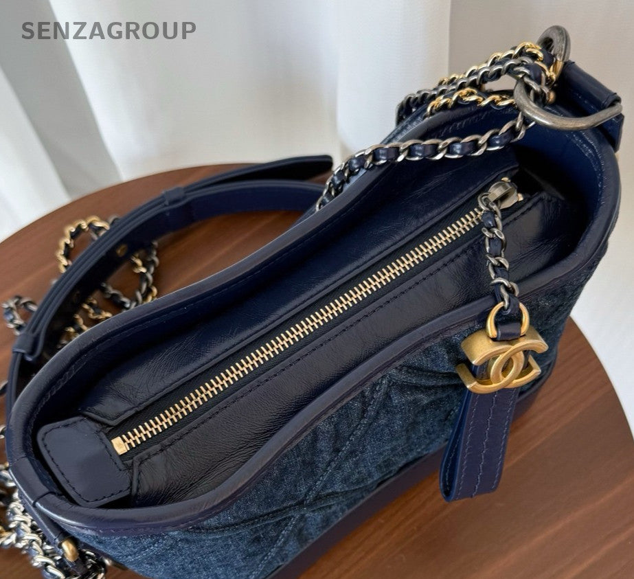 Chanel Gabrielle PM Chain Shoulder Bag Blue Gold Women Classic Fashion Diamond