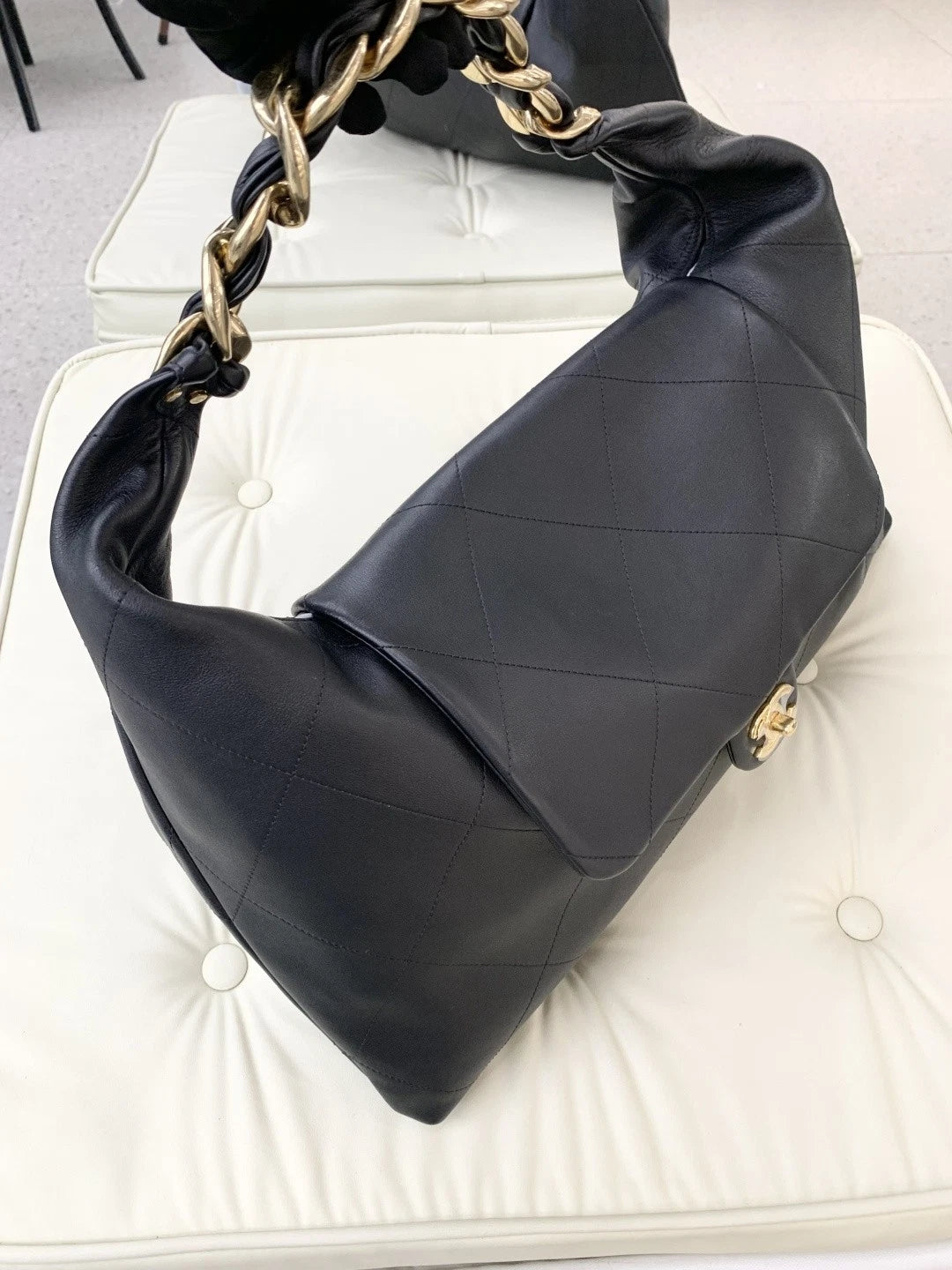 Chanel Hobo GM Chain Calfskin Shoulder Bag Black Gold Hardware Women S