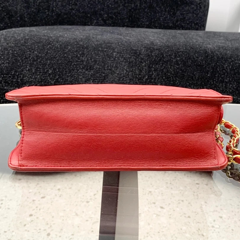 Chanel Chevron Calfskin Chain Shoulder Crossbody Bag Red Gold Women S