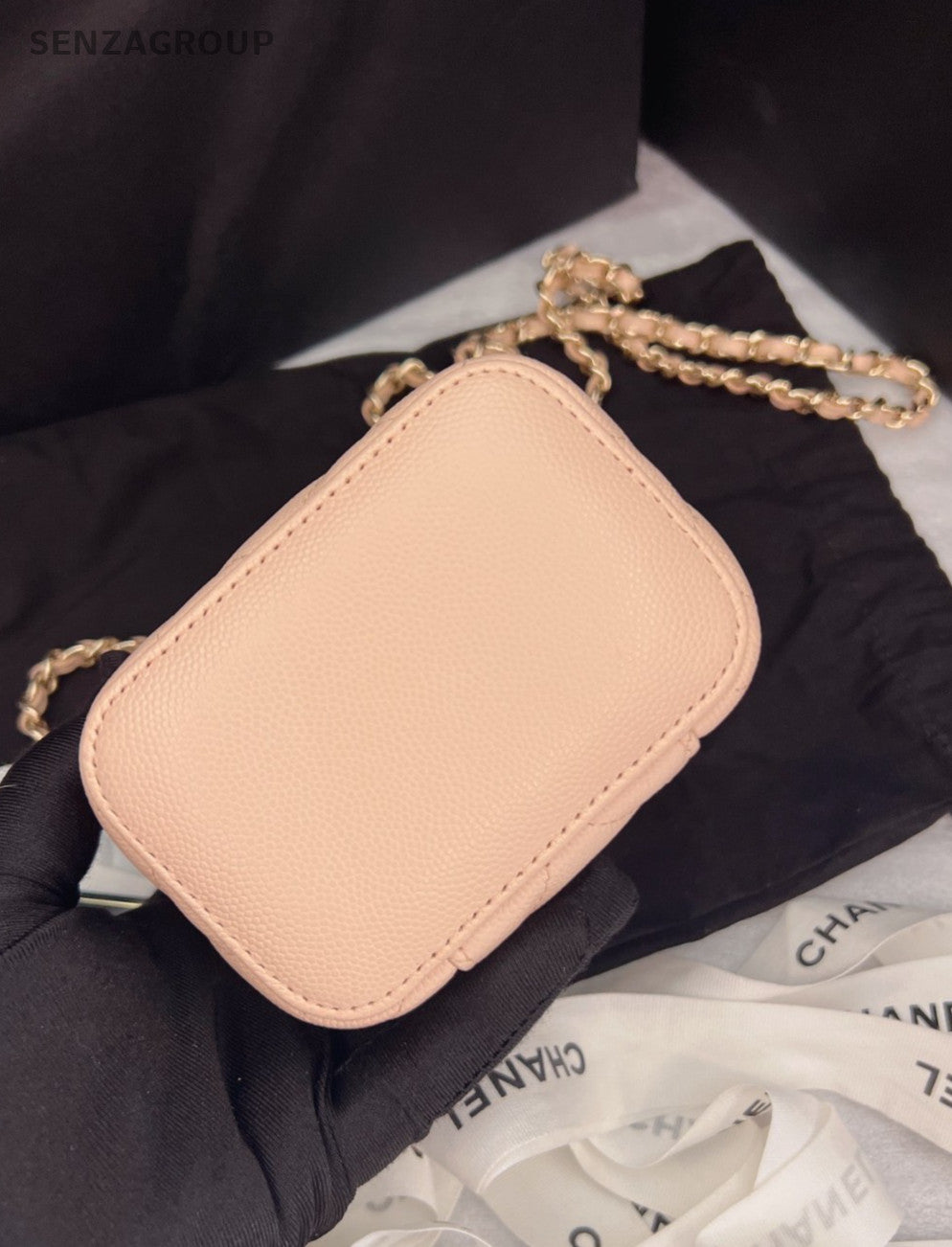 CHANEL Calfskin Box mini Nude pink Chain Shoulder bag Crossbody mini
