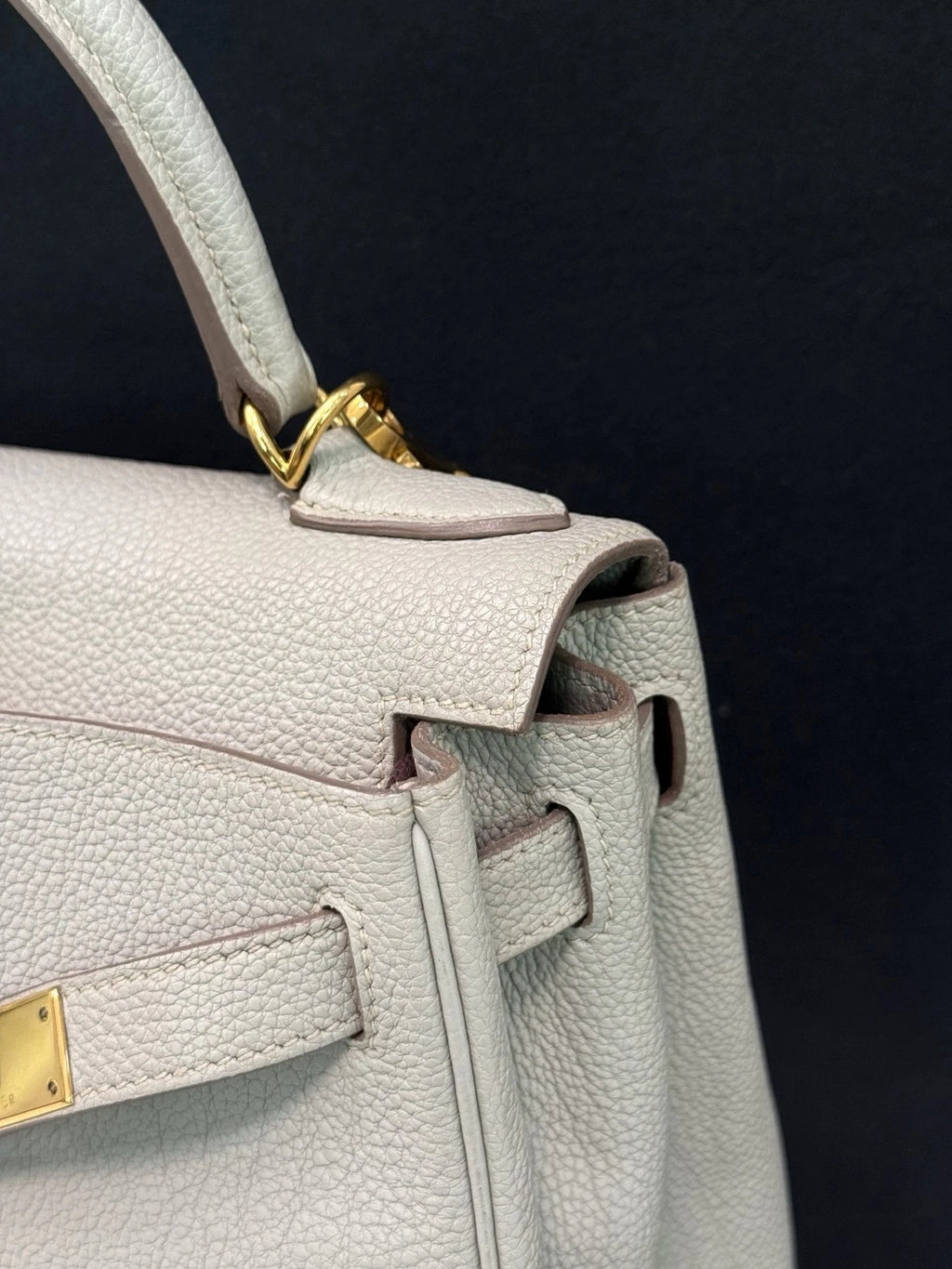 Hermes Kelly28 Top Handle Bag Crossbody Gray Gold Used Women Fashion Classic