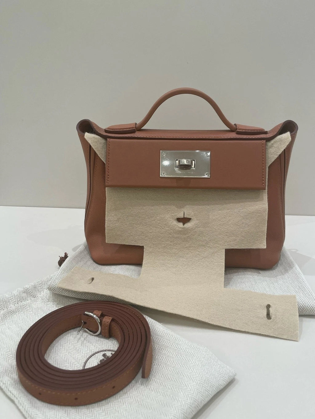 Hermes 2424 Mini Gold Brown Leather Handbag For Women