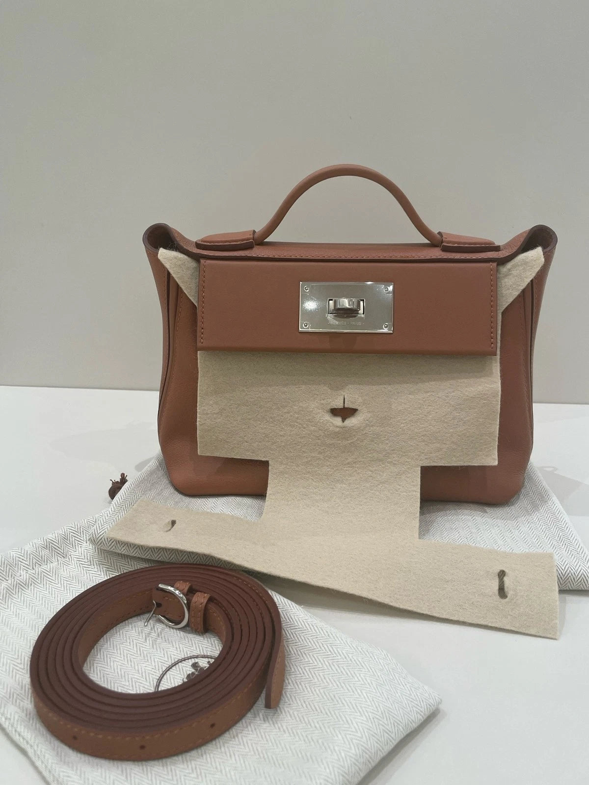 Hermes 2424 Mini Gold Brown Leather Handbag For Women