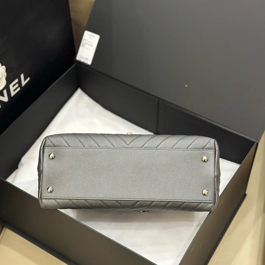 CHANEL Gray Caviar Leather Medium Coco Handle Bag For Women