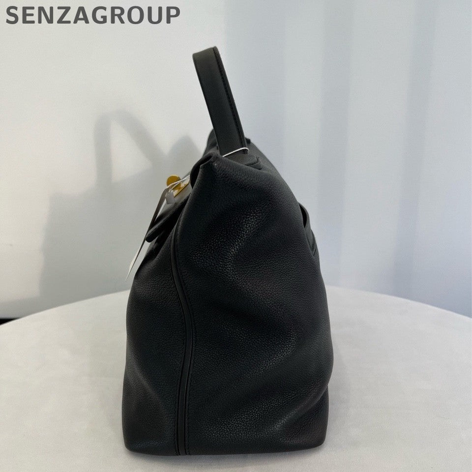 Hermes 2424 Kelly Top Handle Bag Black Gold Women Classic Fashion