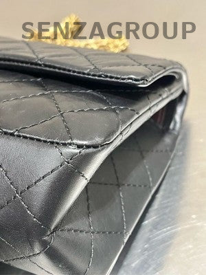 Chanel 2.55 Small Black Gold Calfskin Chain Shoulder Bag Classic Quilted