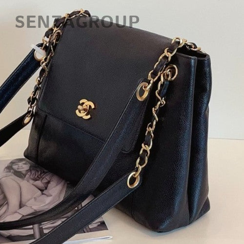 Chanel Chain 2Way Shoulder Bag Crossbody Black Gold Women Classic Designer