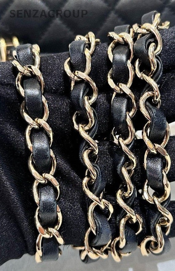Chanel Classic Flap Lambskin Chain Shoulder Bag Black Gold Women Diamond Pattern