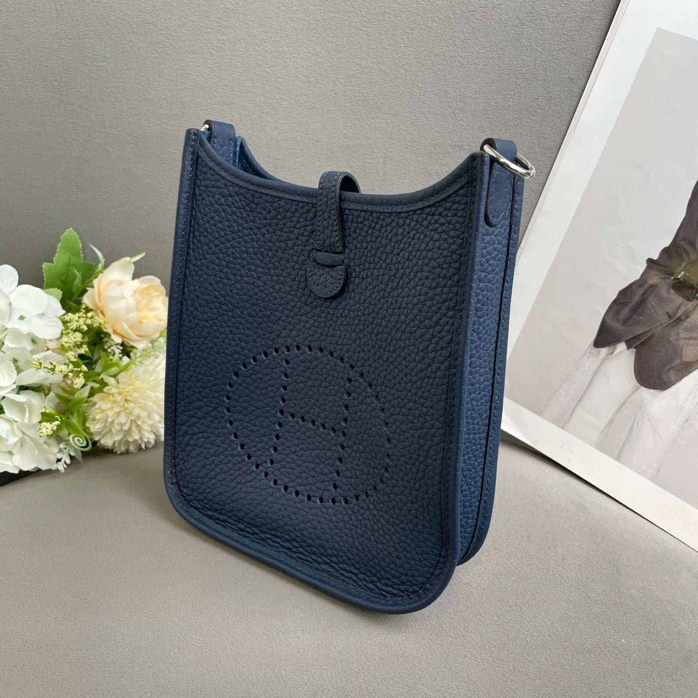 Hermes Mini Evelyne Blue Leather Crossbody Bag For Women