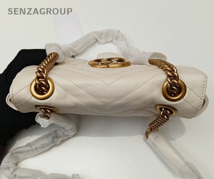 Gucci Marmont22 Chain Shoulder Bag Crossbody White Gold Women Classic Fashion