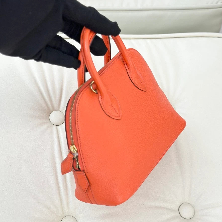 Hermes Bolide Mini Evercolor Top Handle Crossbody Bag Orange Gold Women S