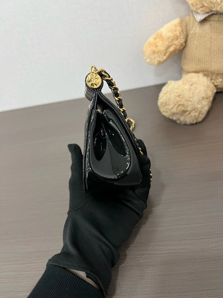 CHANEL Black Gold Patent Leather Mini Crossbody Bag For Women