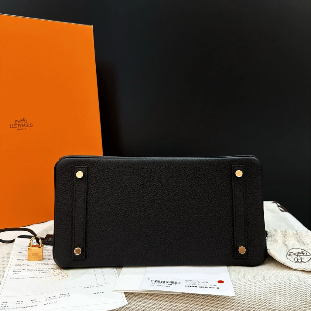 Hermes Birkin30 Black Gold Togo Leather Handbag For Women
