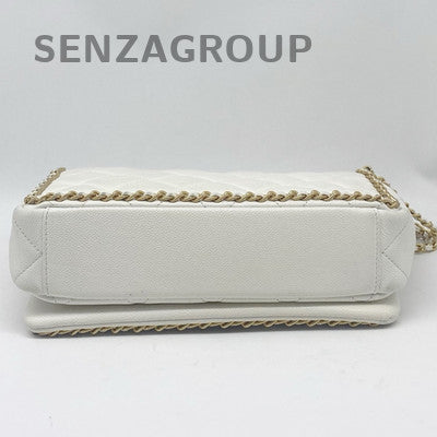 Chanel 22K White Gold Coin Chain Quilted Shoulder Crossbody Bag