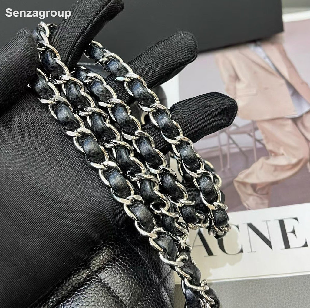 Chanel Classic Flap Chain MM Shoulder Bag Crossbody Black Silver Women Fashion