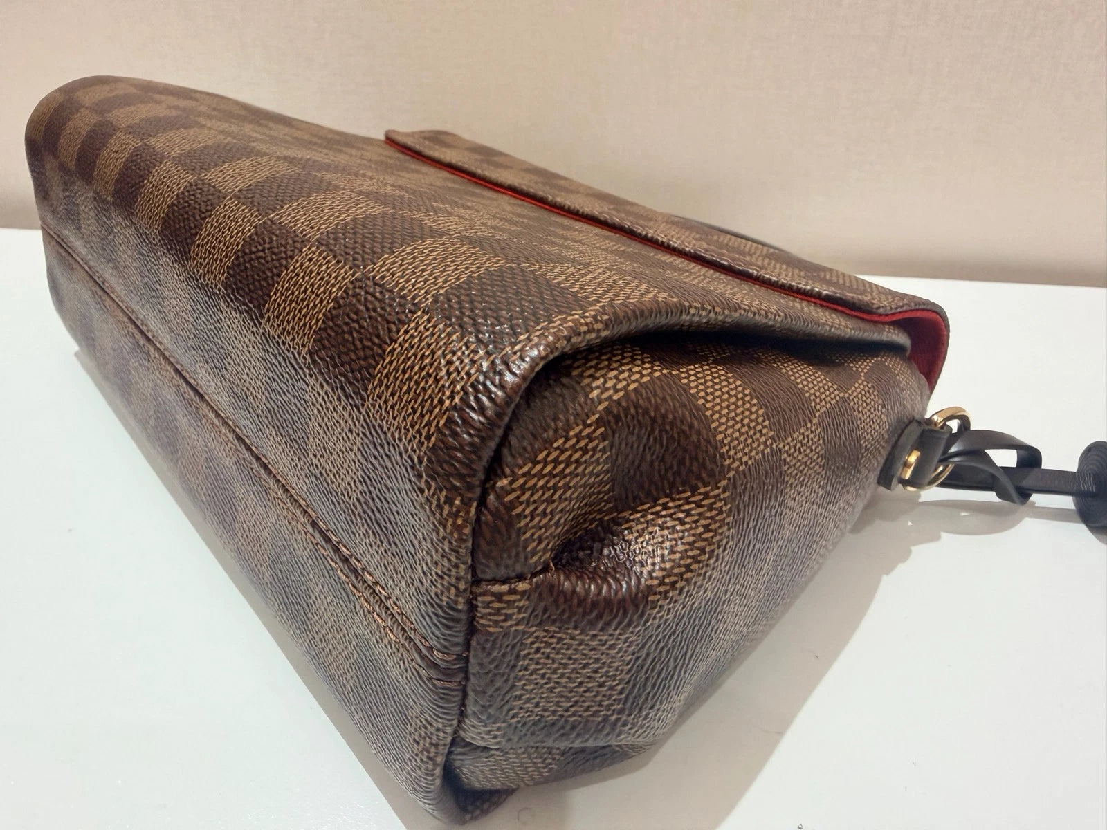 Louis Vuitton Tassel Damier Ebene Top Handle Crossbody Brown Gold Classic Women
