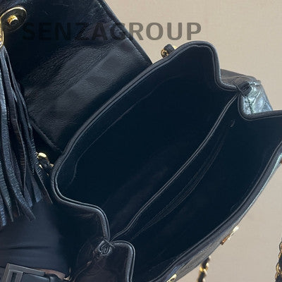 Chanel Vintage Black Gold Lambskin Bucket Bag Chain Crossbody