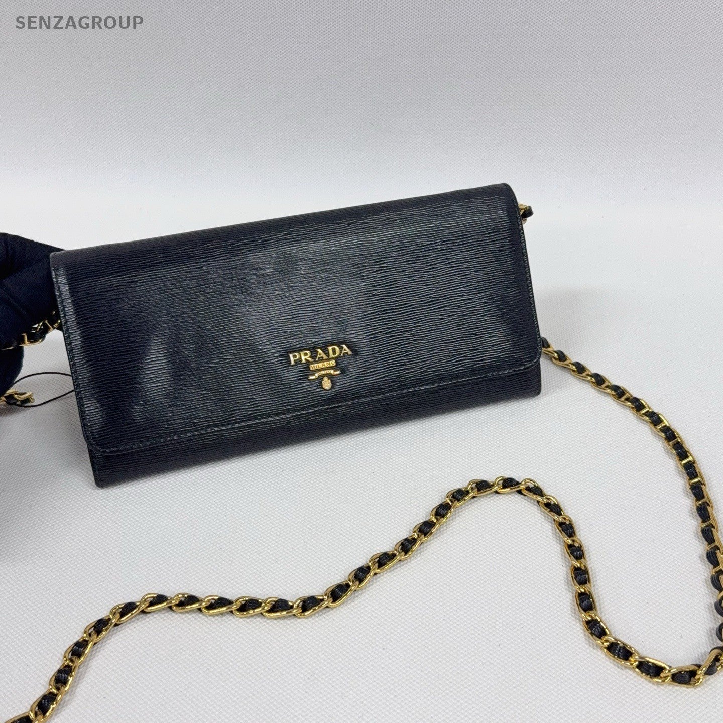 Prada woc Calfskin Shoulder Crossbody Bag Black Gold Women