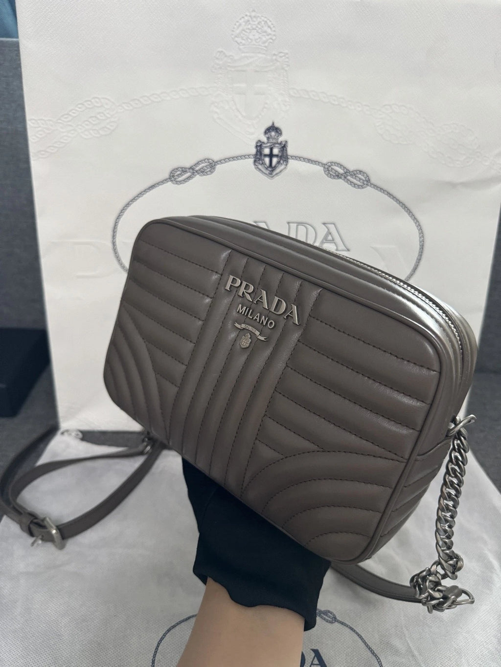Prada Nylon Classic Logo Stripe Shoulder Crossbody Camera Bag Women