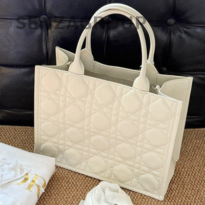 Dior Medium Leather Cannage Tote Bag in White Gold - Classic Women's Fashion