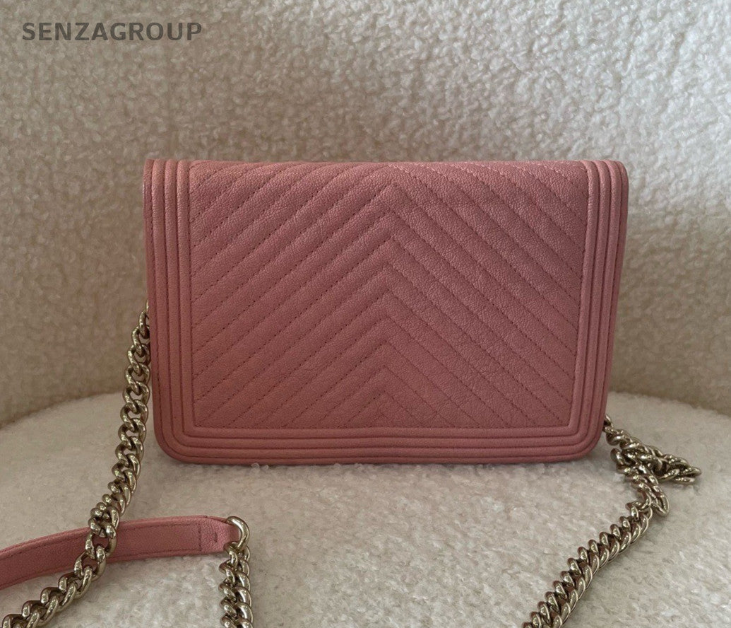 CHANEL Leboy V-shaped pattern Lambskin Chain Shoulder bag Pink Gold Women