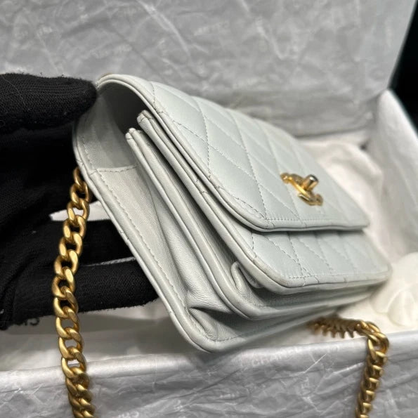 Chanel Woc Chain Lambskin 2Ways Shoulder Crossbody Bag Gray Gold Women D