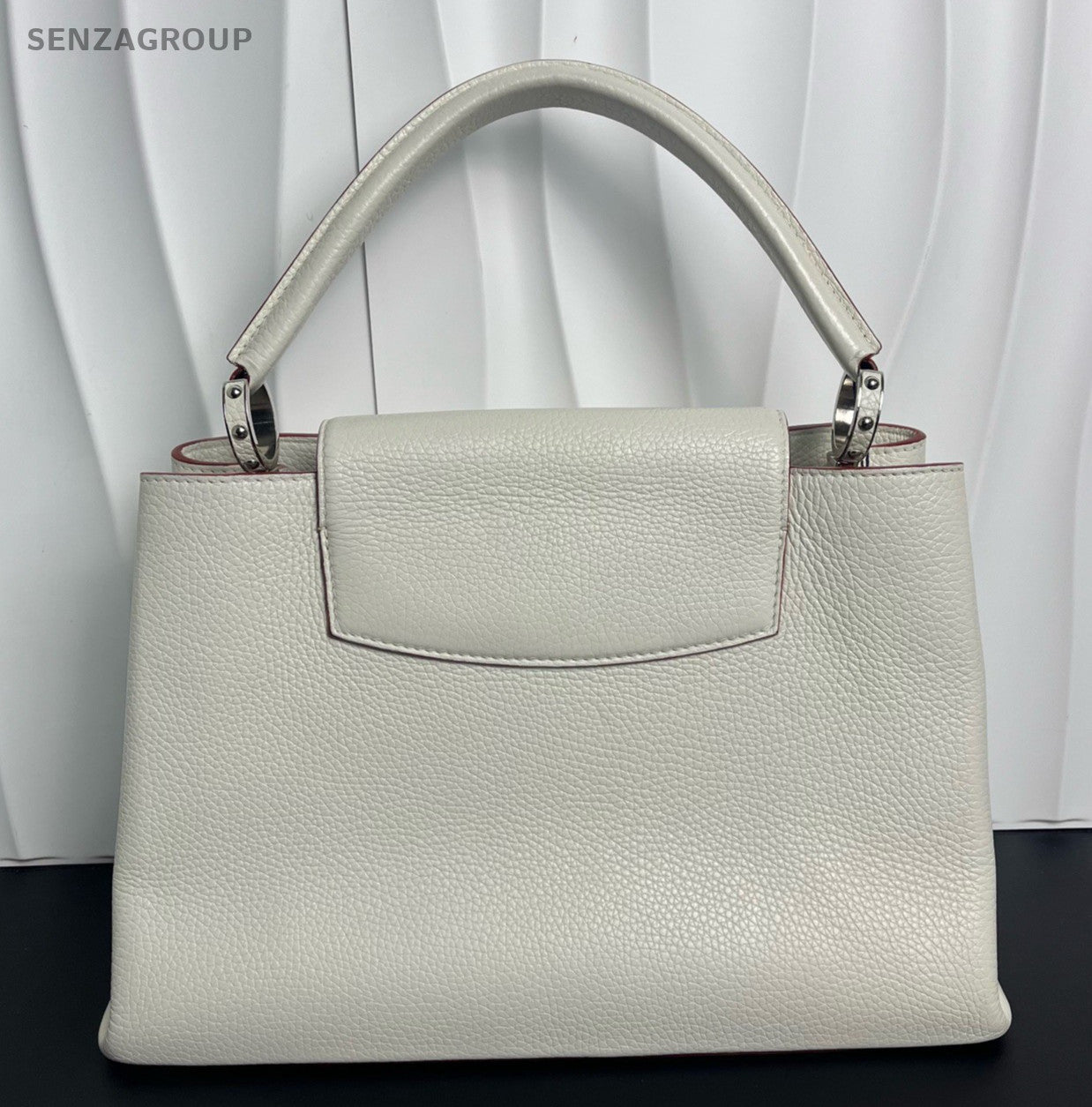 Louis Vuitton Capucines GM Calfskin Top Handle Bag White Silver Women Classic