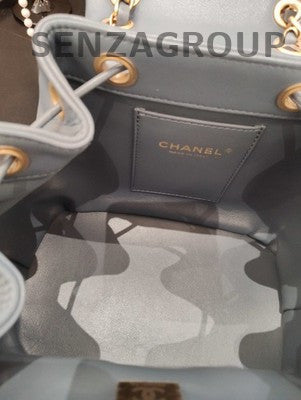 Chanel Quilted Chain Backpack Blue Gold Hardware Classic Fashion Women