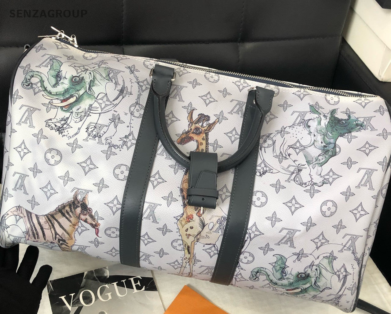 Louis Vuitton Keepall Monogram Luggage Top Handle Bag White Silver Women Classic