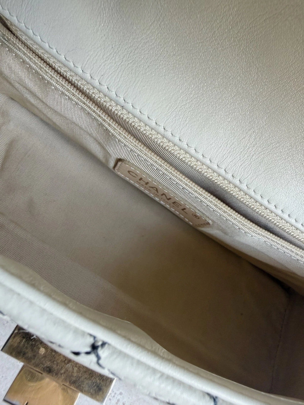 Chanel 2.55 Diamond Baguette Gold Chain Shoulder Bag in White Leather