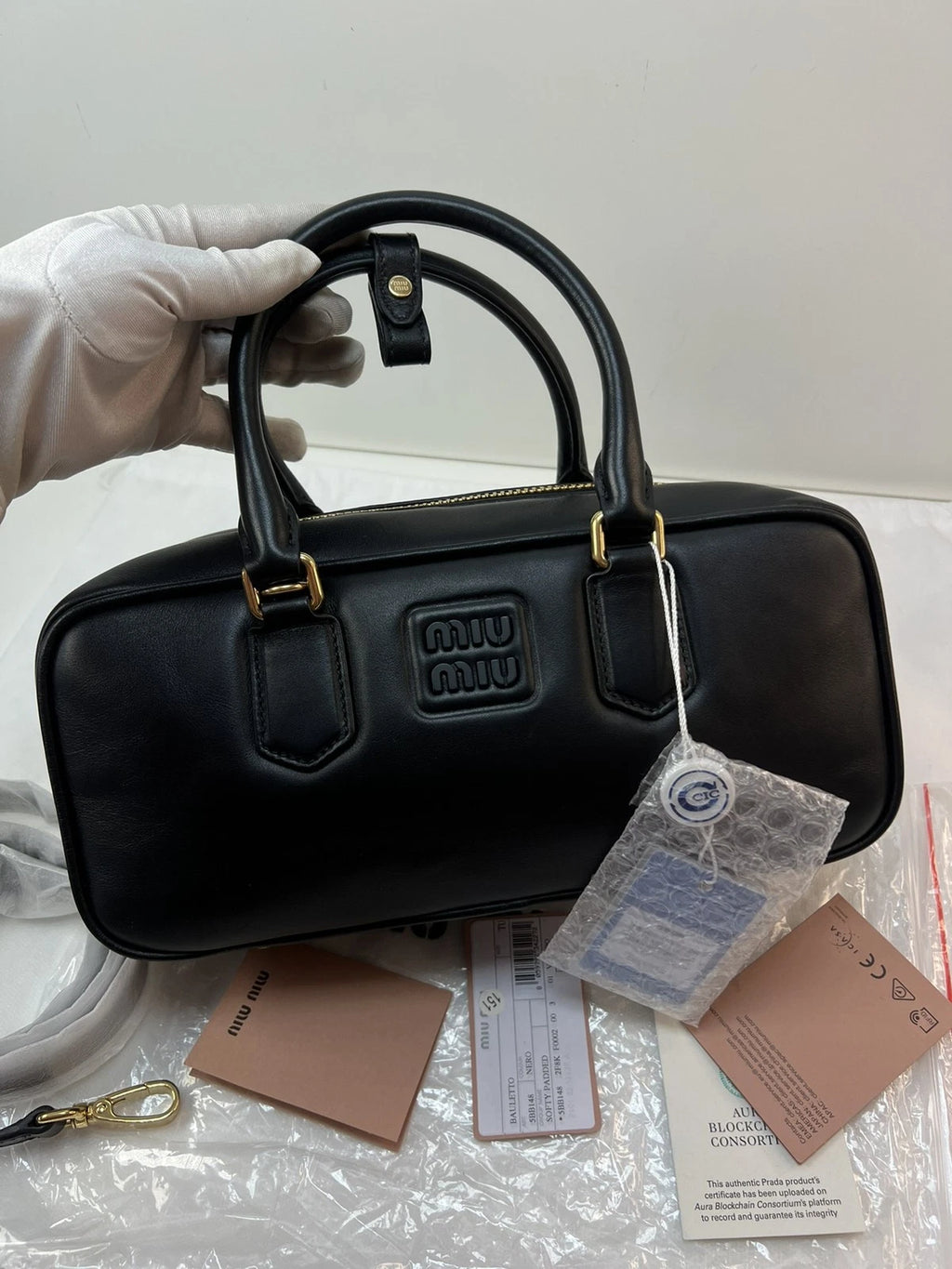 Miu Miu Beau Large Bowling Bag Black Leather Top Handle Crossbody