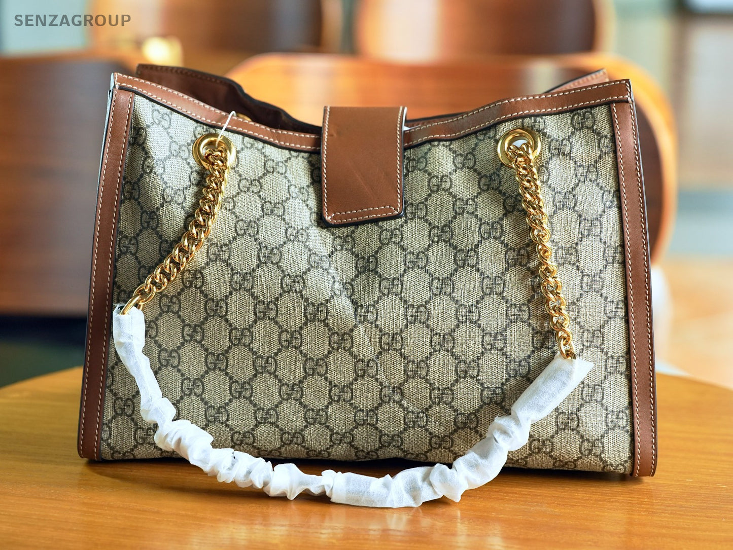 GUCCI Padlock Medium Brown gold Shoulder Handbag Canvas tote