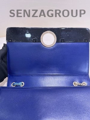 Bvlgari Blue Gold Accordion Chain Shoulder Bag Medium Size Women Fashion