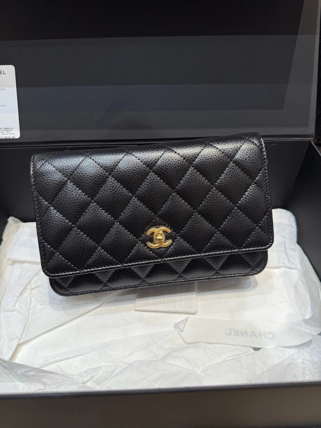 CHANEL Black Gold Lambskin WOC Crossbody Bag For Women