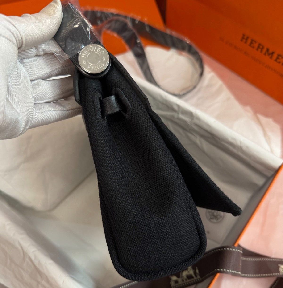 Hermes Herbag Mini Shoulder Bag Black Silver Unisex Adults Classic Fashion