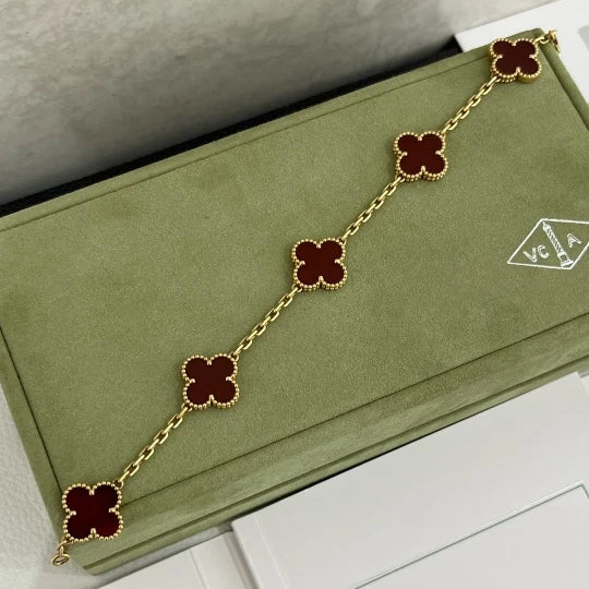 Van Cleef &amp; Arpels VCA Vintage Alhambra 5 Motifs Bracelet 18K YG Red Carnelian