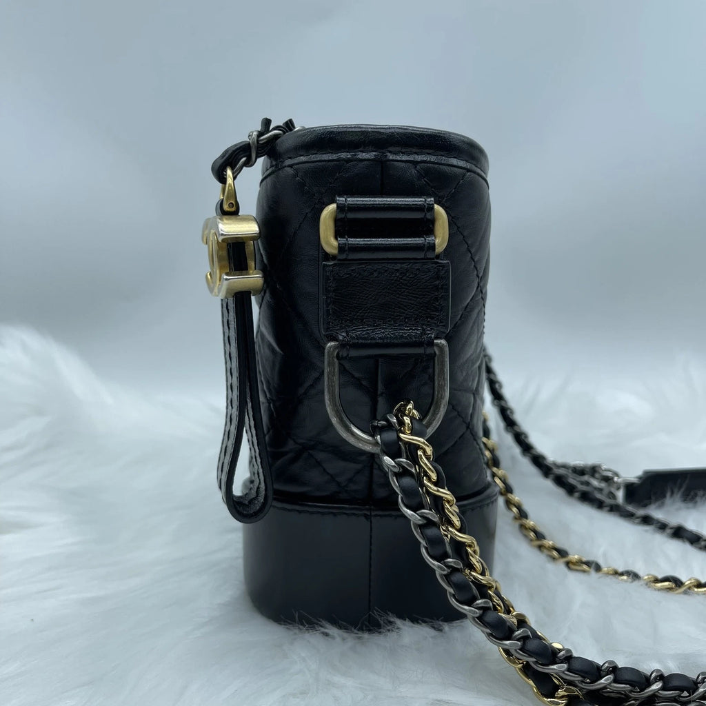 CHANEL Gabrielle Vintage Black Calfskin Shoulder Crossbody Bag For Women