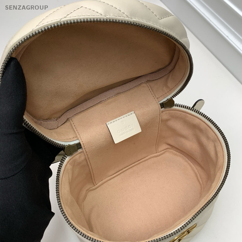Gucci Marmont Chain Backpack White Gold Used Women Classic Fashion